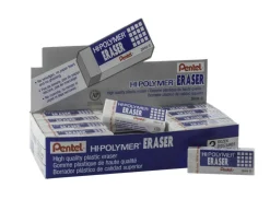 Pentel Hi-Polymer Eraser, Lead Pencil, Block, Non-abrasive, Latex-free, 0.5"H x 2.6"W x 1"D, 1Each, White