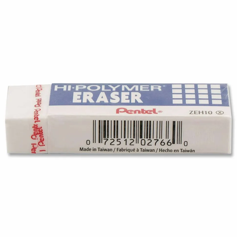 Pentel Hi-Polymer Erasers, White, Pack Of 4