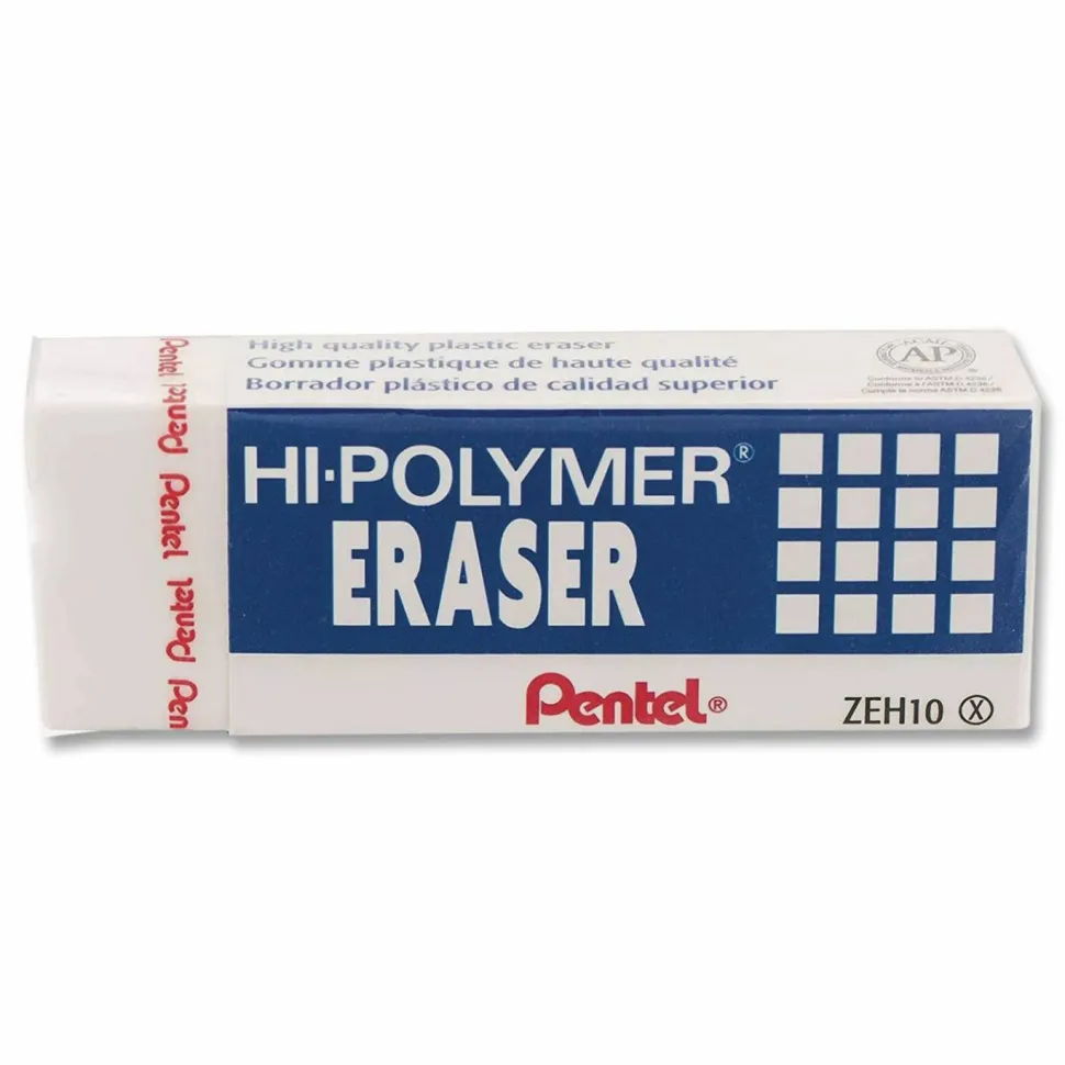 Pentel Hi-Polymer Erasers, White, Pack Of 4