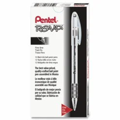 Pentel R.S.V.P. Ballpoint Pens, Fine Point, 0.7 mm, Clear Barrel, Black Ink, Pack Of 12