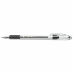 Pentel R.S.V.P. Ballpoint Pens, Medium Point, 1.0 mm, Clear Barrel, Black Ink, Pack Of 12