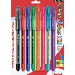 Pentel R.S.V.P. Ballpoint Pens, Medium Point, 1.0 mm, Clear Barrel, Assorted Ink Colors, Pack Of 8