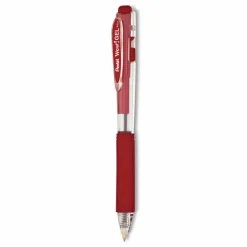 Pentel Wow! Retractable Gel Roller Pens, Medium Point, 0.7 mm, Clear Barrel, Red Ink, Pack Of 12