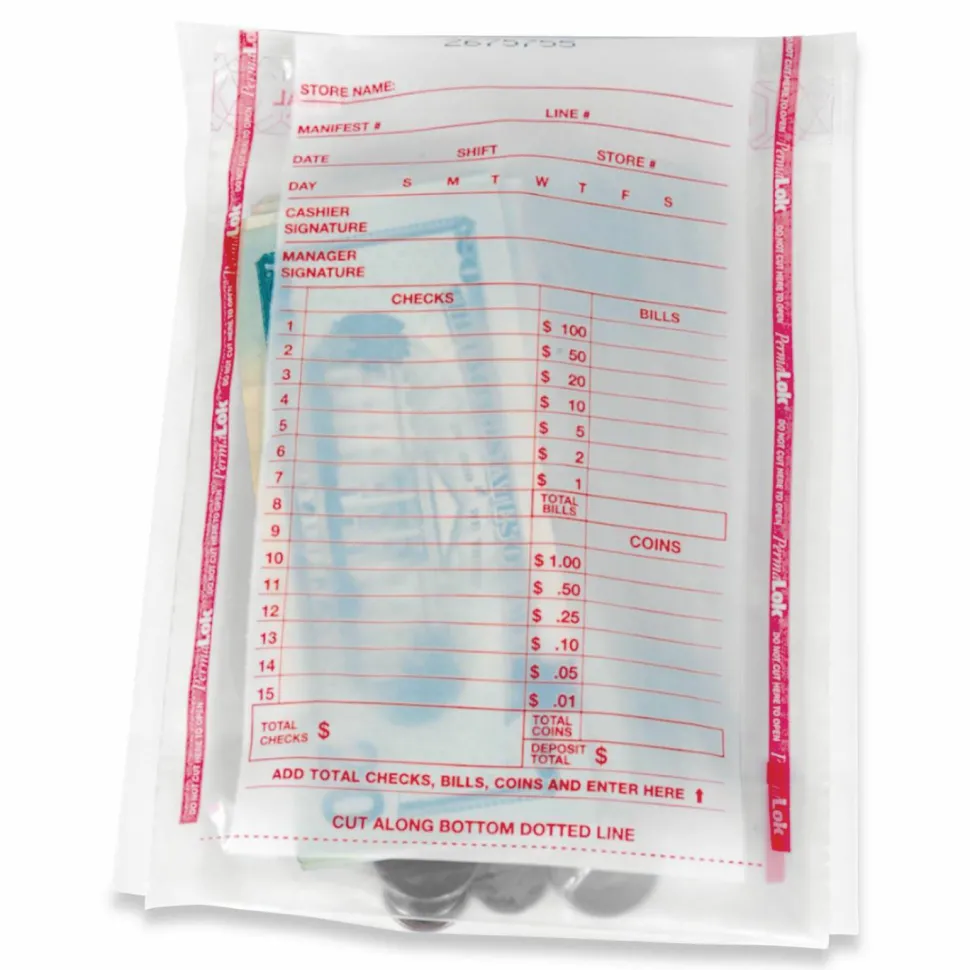 PermaLOK Deposit Bag, Plastic, 5.75" x 3" x 8.75", Clear, 1,000/Carton