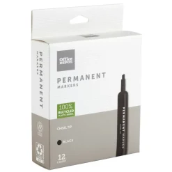 Permanent Markers, Chisel Point, 100% Recycled Plastic Barrel, Black Ink, Pack Of 12
