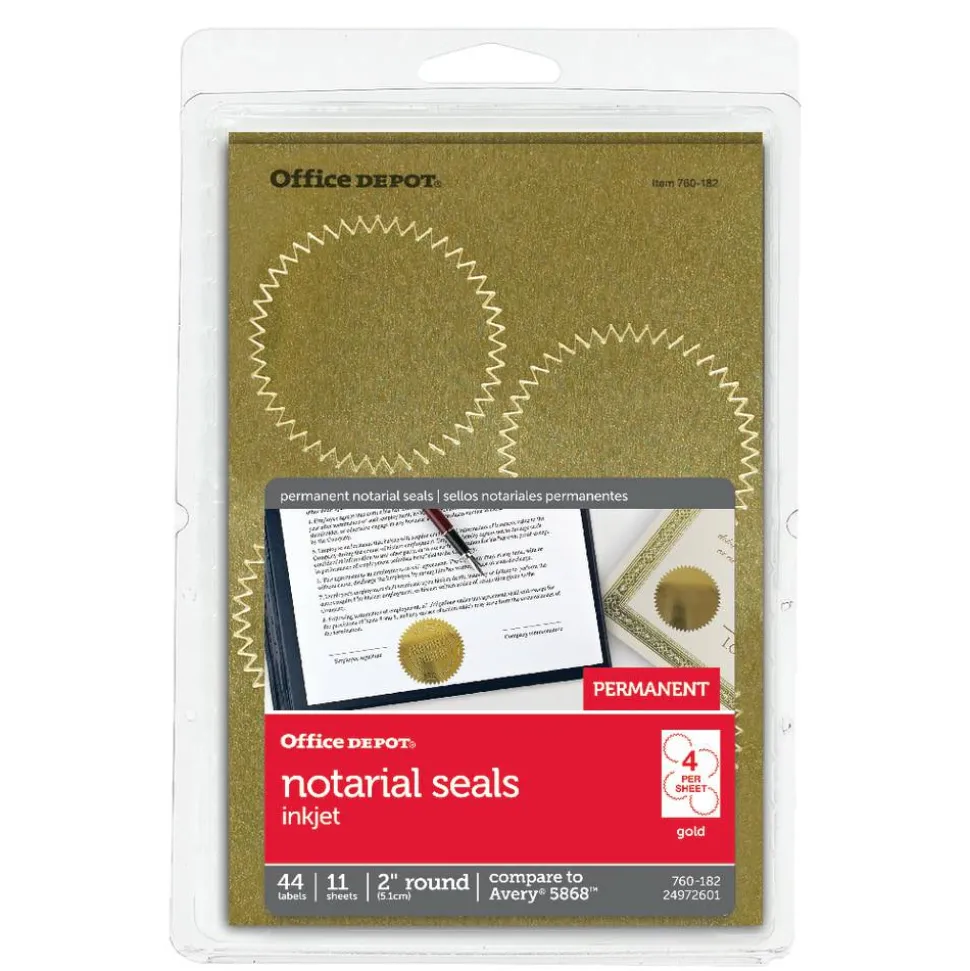 Permanent Self-Adhesive Notarial Seals, 2" Diameter, Pack Of 44