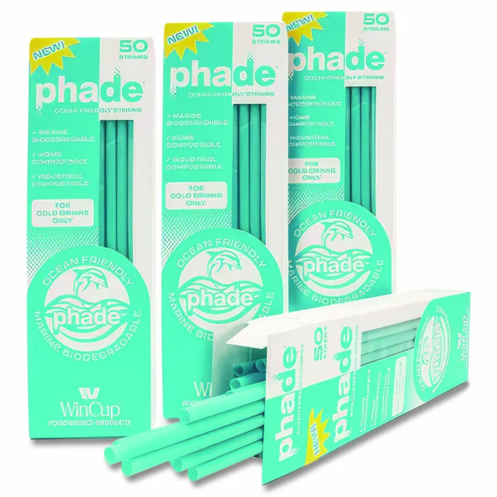 phade Marine Straws, 8.5", PHA, Ocean Blue, Wrapped, 300/Box, 4 Boxes/Carton