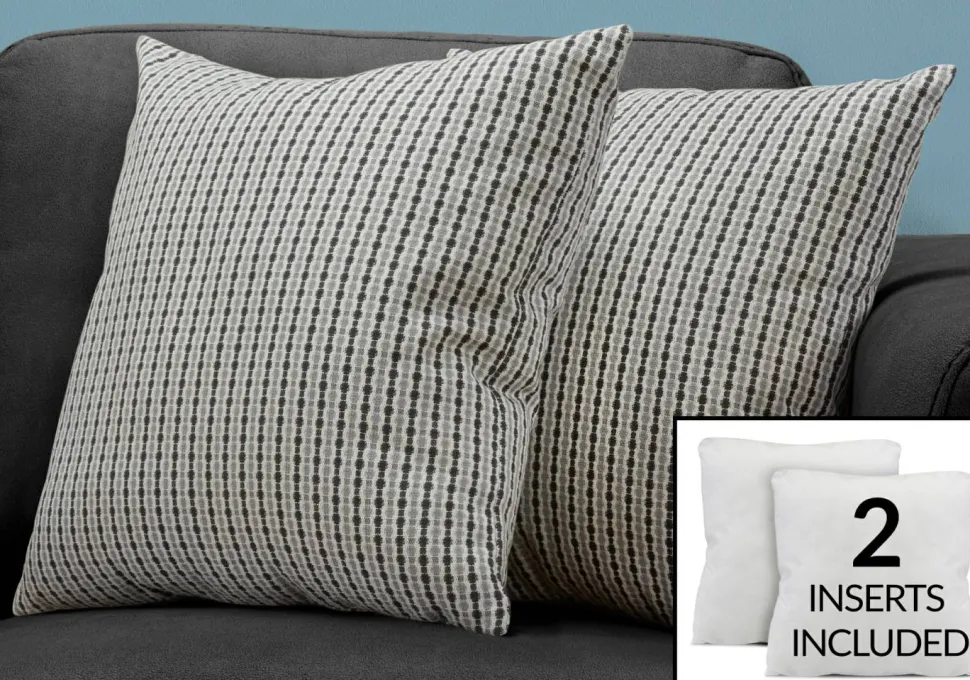 Pillows, Set Of 2, 18 X 18 Square, Insert Included, Decorative Throw, Accent, Sofa, Couch, Bedroom, Grey And Black Hypoallergenic Polyester, Modern