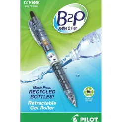 Pilot "Bottle to Pen" B2P Retractable Gel Pens, Fine Point, 0.7 mm, 89% Recycled, Translucent Barrel, Black Ink, Pack Of 12