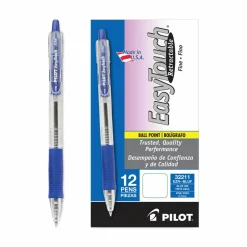 Pilot EasyTouch Retractable Ballpoint Pens, Fine Point, 0.7 mm, Clear Barrel, Blue Ink, Pack Of 12