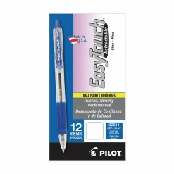 Pilot EasyTouch Retractable Ballpoint Pens, Fine Point, 0.7 mm, Clear Barrel, Blue Ink, Pack Of 12