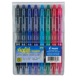 Pilot FriXion Ball Clicker Erasable Retractable Gel Pens, Pack of 8, Fine Point, 0.7 mm, Assorted Barrel Colors, Assorted Ink Colors