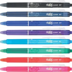 Pilot FriXion Ball Clicker Erasable Retractable Gel Pens, Pack of 8, Fine Point, 0.7 mm, Assorted Barrel Colors, Assorted Ink Colors