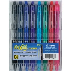 Pilot FriXion Ball Clicker Erasable Retractable Gel Pens, Pack of 8, Fine Point, 0.7 mm, Assorted Barrel Colors, Assorted Ink Colors