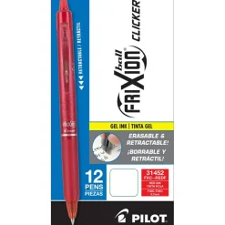 Pilot FriXion Ball Clicker Erasable Retractable Gel Pens, Pack of 12, Fine Point, 0.7 mm, Red Barrels, Red Ink