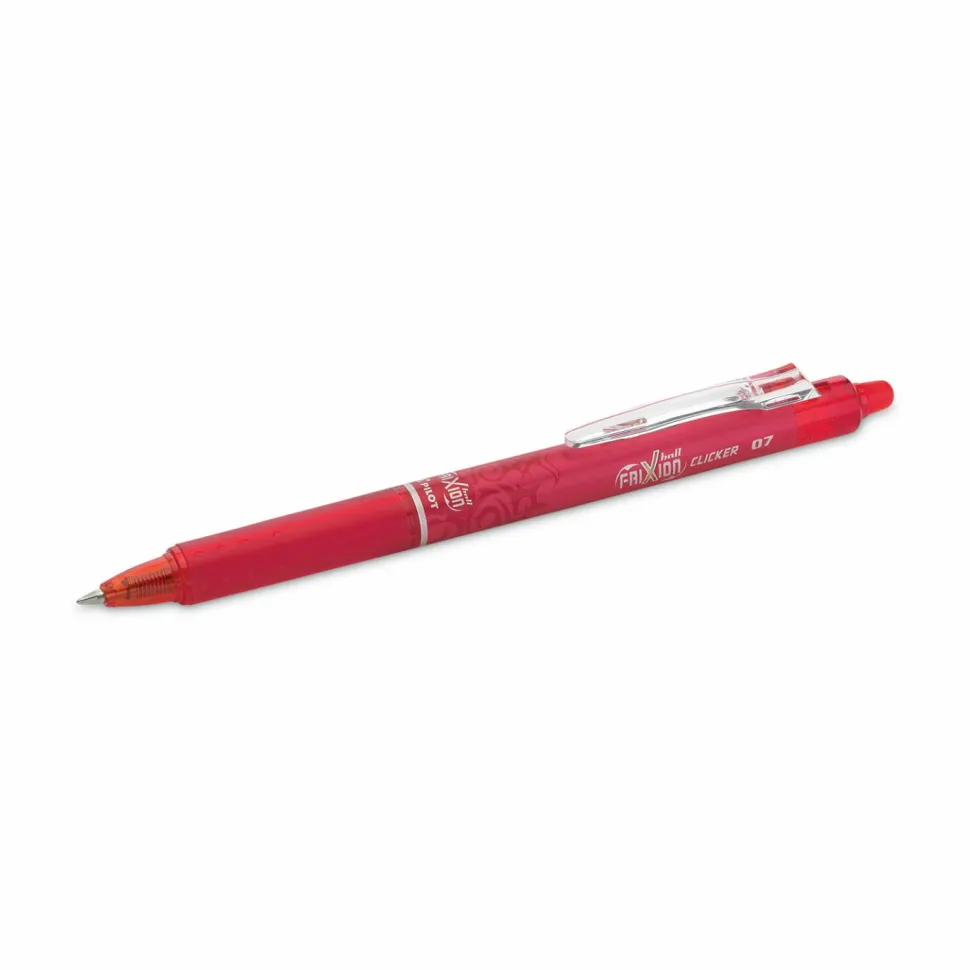 Pilot FriXion Ball Clicker Erasable Retractable Gel Pens, Pack of 12, Fine Point, 0.7 mm, Red Barrels, Red Ink