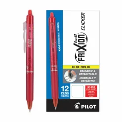 Pilot FriXion Ball Clicker Erasable Retractable Gel Pens, Pack of 12, Fine Point, 0.7 mm, Red Barrels, Red Ink