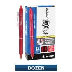 Pilot FriXion Ball Clicker Erasable Retractable Gel Pens, Pack of 12, Fine Point, 0.7 mm, Red Barrels, Red Ink
