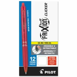 Pilot FriXion Ball Clicker Erasable Retractable Gel Pens, Pack of 12, Fine Point, 0.7 mm, Red Barrels, Red Ink