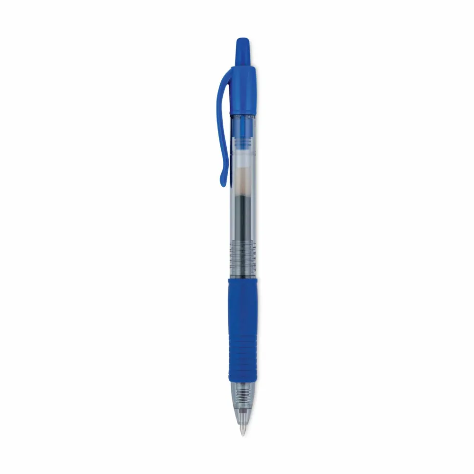 Pilot G2 Retractable Gel Pens, Fine Point, 0.7 mm, Clear Barrels, Blue Ink, Pack Of 12 Pens