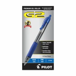 Pilot G2 Retractable Gel Pens, Fine Point, 0.7 mm, Clear Barrels, Blue Ink, Pack Of 12 Pens