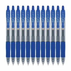 Pilot G2 Retractable Gel Pens, Fine Point, 0.7 mm, Clear Barrels, Blue Ink, Pack Of 12 Pens