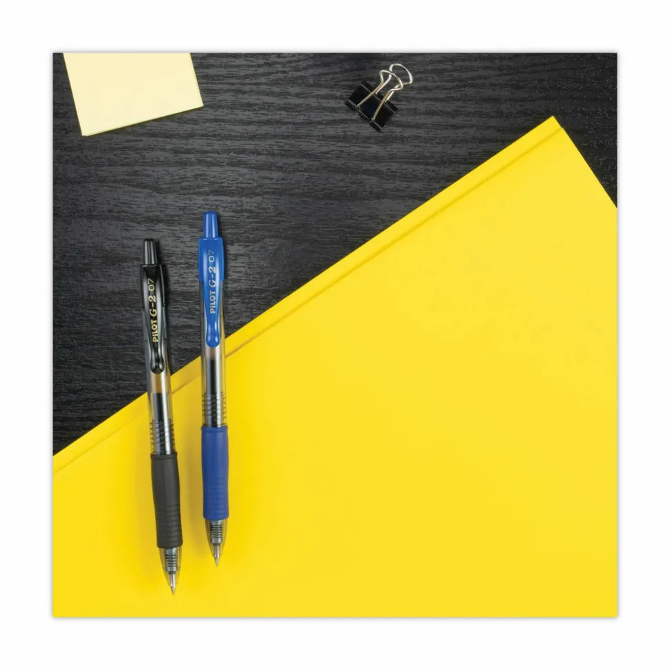 Pilot G2 Retractable Gel Pens, Fine Point, 0.7 mm, Clear Barrels, Blue Ink, Pack Of 12 Pens