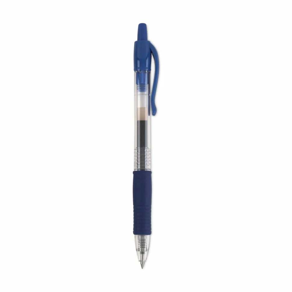 Pilot G2 Retractable Gel Pens, Fine Point, 0.7 mm, Clear Barrels, Blue Ink, Pack Of 12 Pens
