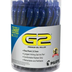 Pilot G2 Retractable Gel Pen, Fine Point, 0.7mm, Clear Barrels, Blue Ink, Tub Of 36 Pens