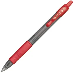 Pilot G2 Retractable Gel Pens, Bold Point, 1.0 mm, Clear Barrels, Red Ink, Pack Of 12
