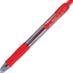 Pilot G2 Retractable Gel Pens, Bold Point, 1.0 mm, Clear Barrels, Red Ink, Pack Of 12