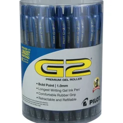 Pilot G2 Retractable Gel Pens, Bold Point, 1.0 mm Point Size, Blue Gel-Based Ink, Clear Barrels, Pack Of 36 Pens