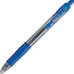 Pilot G2 Retractable Gel Pens, Bold Point, 1.0 mm, Clear Barrels, Blue Ink, Pack Of 12 Pens