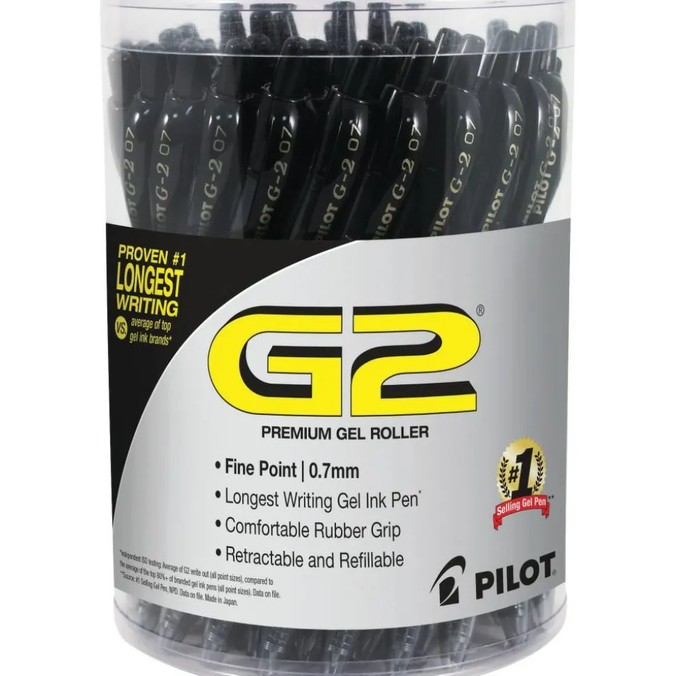 Pilot G2 Retractable Gel Pens, Fine Point, 0.7 mm, Black Barrel, Black Ink, Pack Of 36 Pens