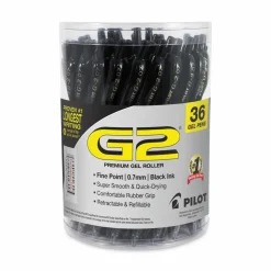 Pilot G2 Retractable Gel Pens, Fine Point, 0.7 mm, Black Barrel, Black Ink, Pack Of 36 Pens