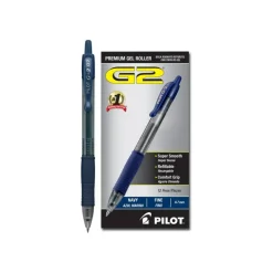 Pilot G2 Retractable Gel Pens, Fine Point, 0.7 mm, Clear Barrels, Navy Ink, Pack Of 12 Pens