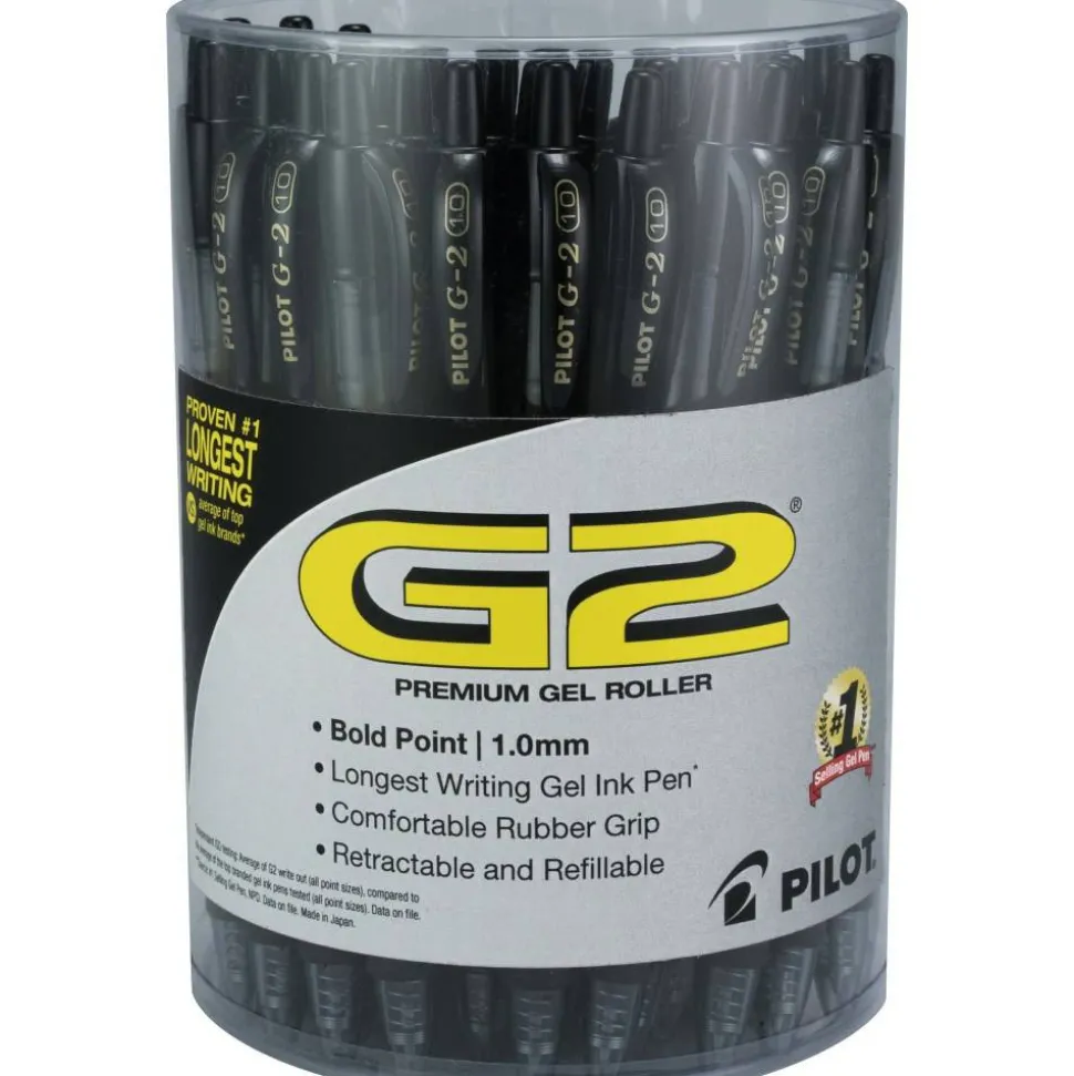 Pilot G2 Retractable Gel Pens, Pack Of 36, Bold Point, 1.0 mm, Clear Barrel, Black Ink