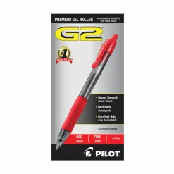 Pilot G2 Retractable Gel Pens, Fine Point, 0.7 mm, Clear Barrels, Red Ink, Pack Of 12 Pens