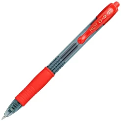 Pilot G2 Retractable Gel Pens, Fine Point, 0.7 mm, Clear Barrels, Red Ink, Pack Of 12 Pens