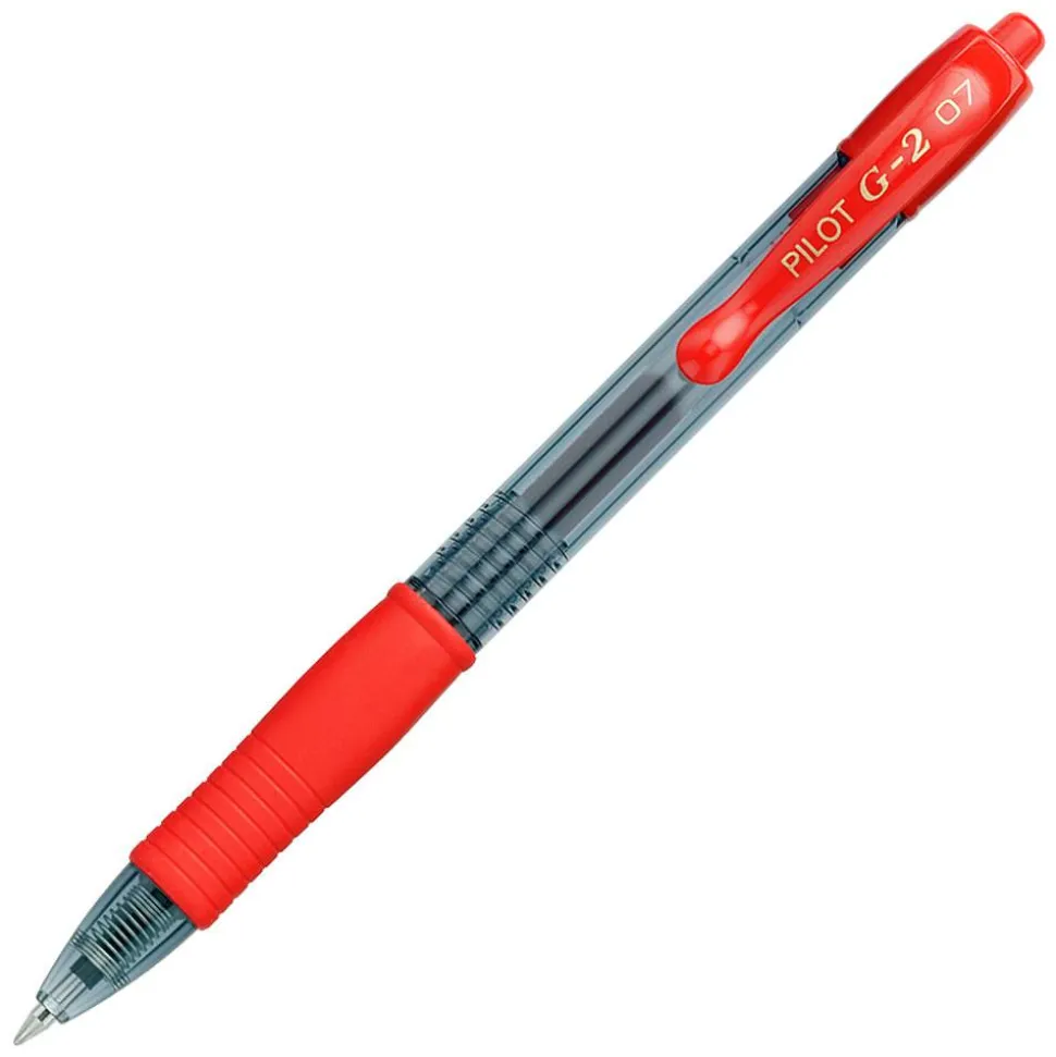 Pilot G2 Retractable Gel Pens, Fine Point, 0.7 mm, Clear Barrels, Red Ink, Pack Of 12 Pens