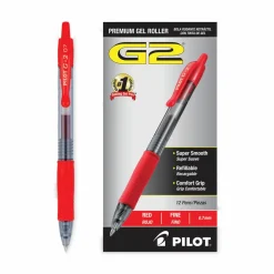 Pilot G2 Retractable Gel Pens, Fine Point, 0.7 mm, Clear Barrels, Red Ink, Pack Of 12 Pens