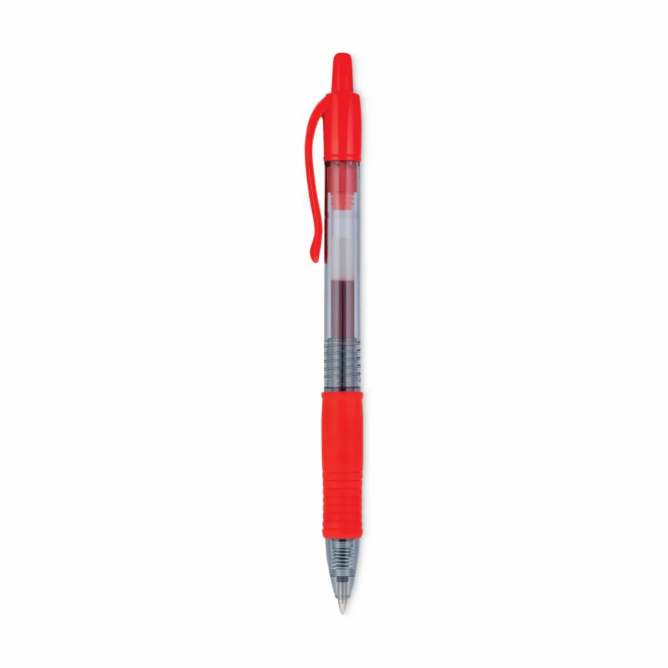 Pilot G2 Retractable Gel Pens, Fine Point, 0.7 mm, Clear Barrels, Red Ink, Pack Of 12 Pens