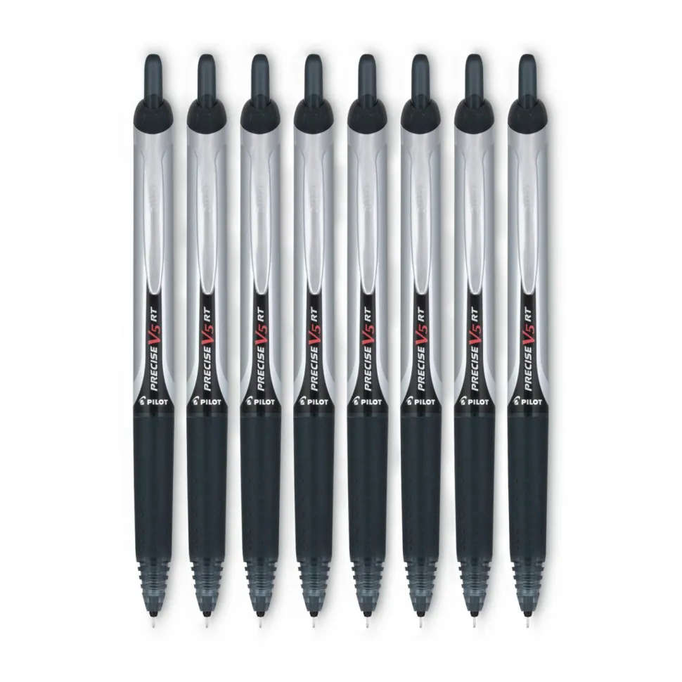 Pilot Precise V5 Liquid Ink Retractable Rollerball Pens, Extra Fine Point, 0.5 mm, Black Barrels, Black Ink, Pack Of 12