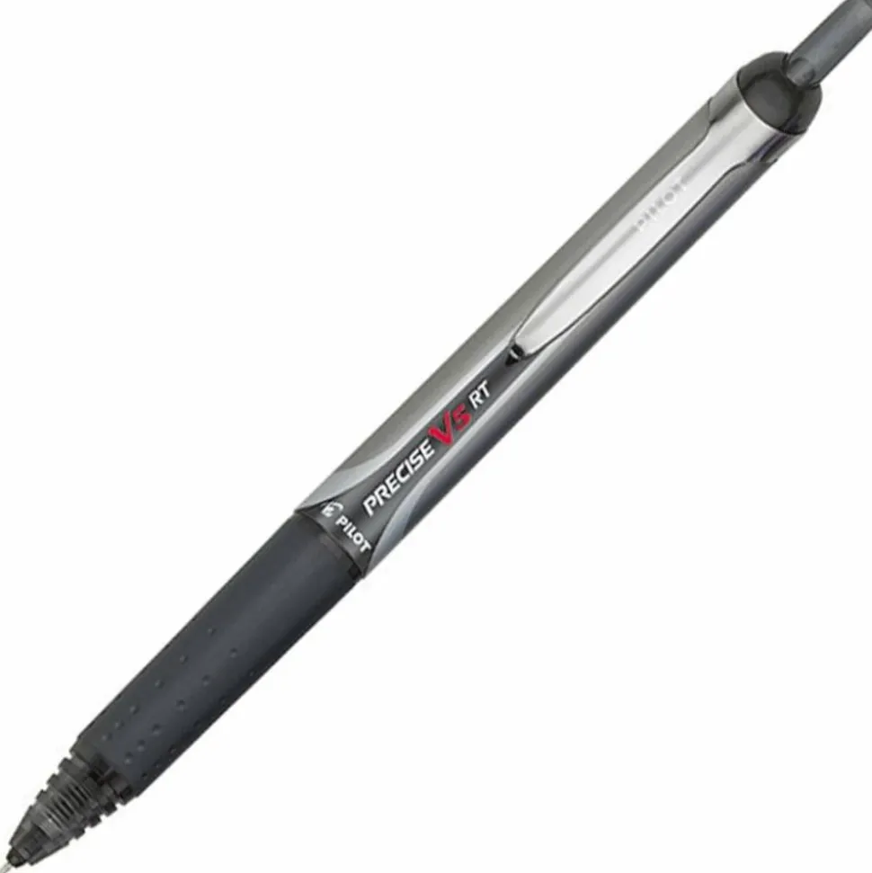 Pilot Precise V5 Liquid Ink Retractable Rollerball Pens, Extra Fine Point, 0.5 mm, Black Barrels, Black Ink, Pack Of 12