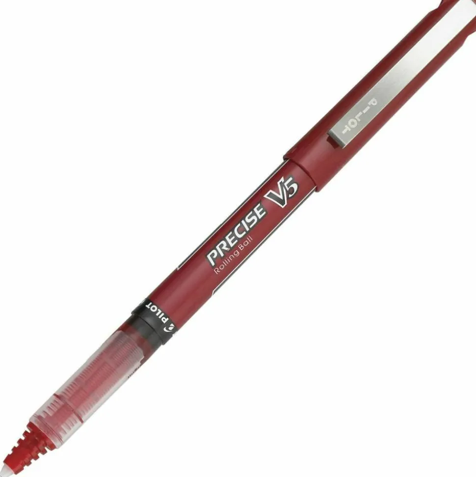 Pilot Precise V5 Liquid Ink Rollerball Pens, Extra Fine Point, 0.5 mm, Red Barrel, Red Ink, Pack Of 12