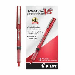 Pilot Precise V5 Liquid Ink Rollerball Pens, Extra Fine Point, 0.5 mm, Red Barrel, Red Ink, Pack Of 12
