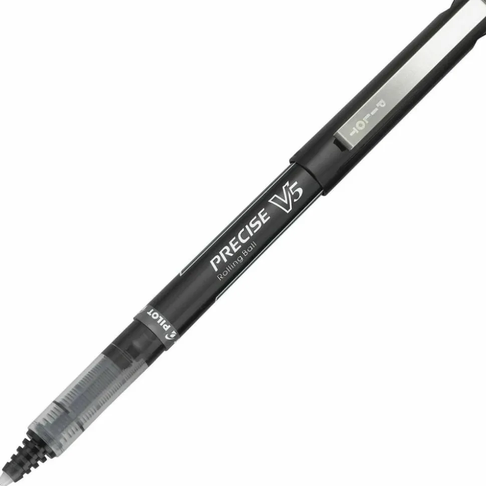 Pilot Precise V5 Rollerball Pen, Stick, Extra-Fine 0.5 mm, Black Ink, Black/Clear Barrel, Dozen