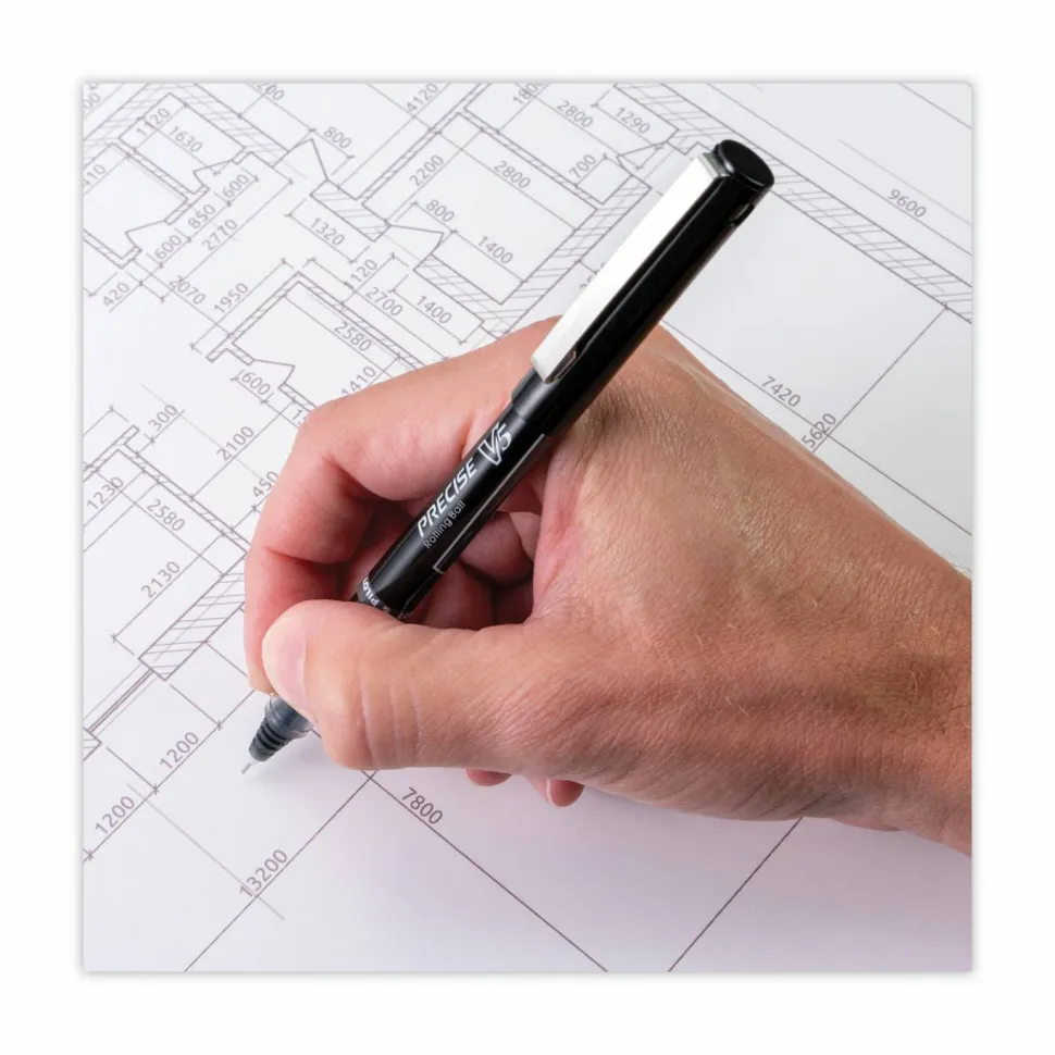 Pilot Precise V5 Rollerball Pen, Stick, Extra-Fine 0.5 mm, Black Ink, Black/Clear Barrel, Dozen