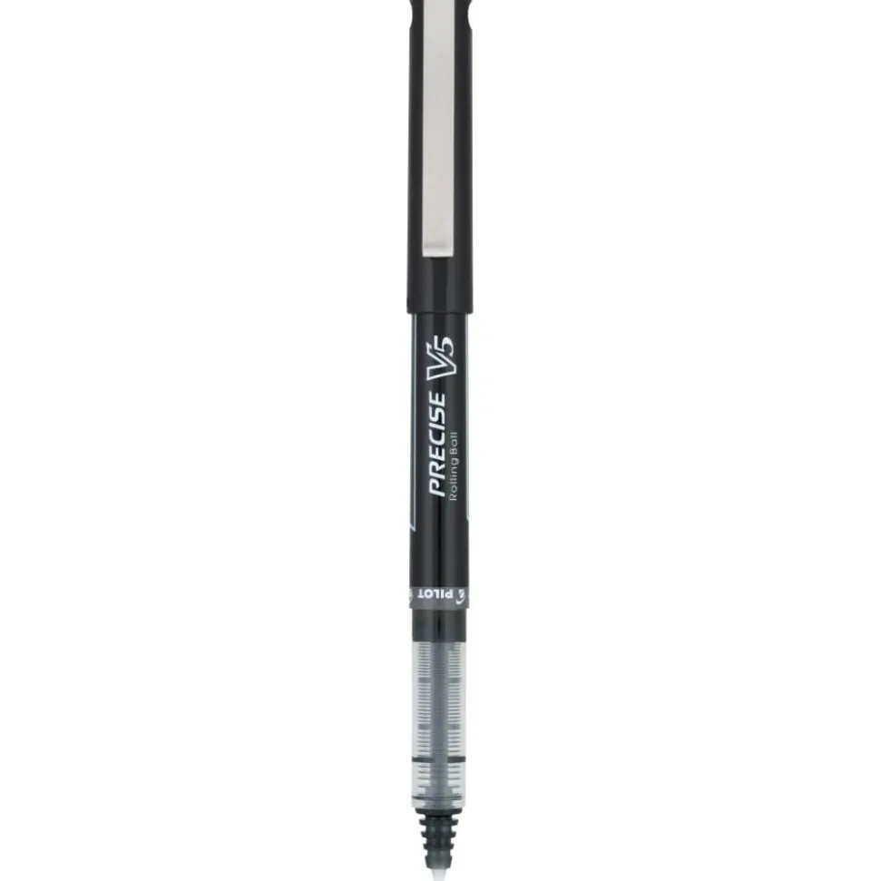Pilot Precise V5 Rollerball Pen, Stick, Extra-Fine 0.5 mm, Black Ink, Black/Clear Barrel, Dozen