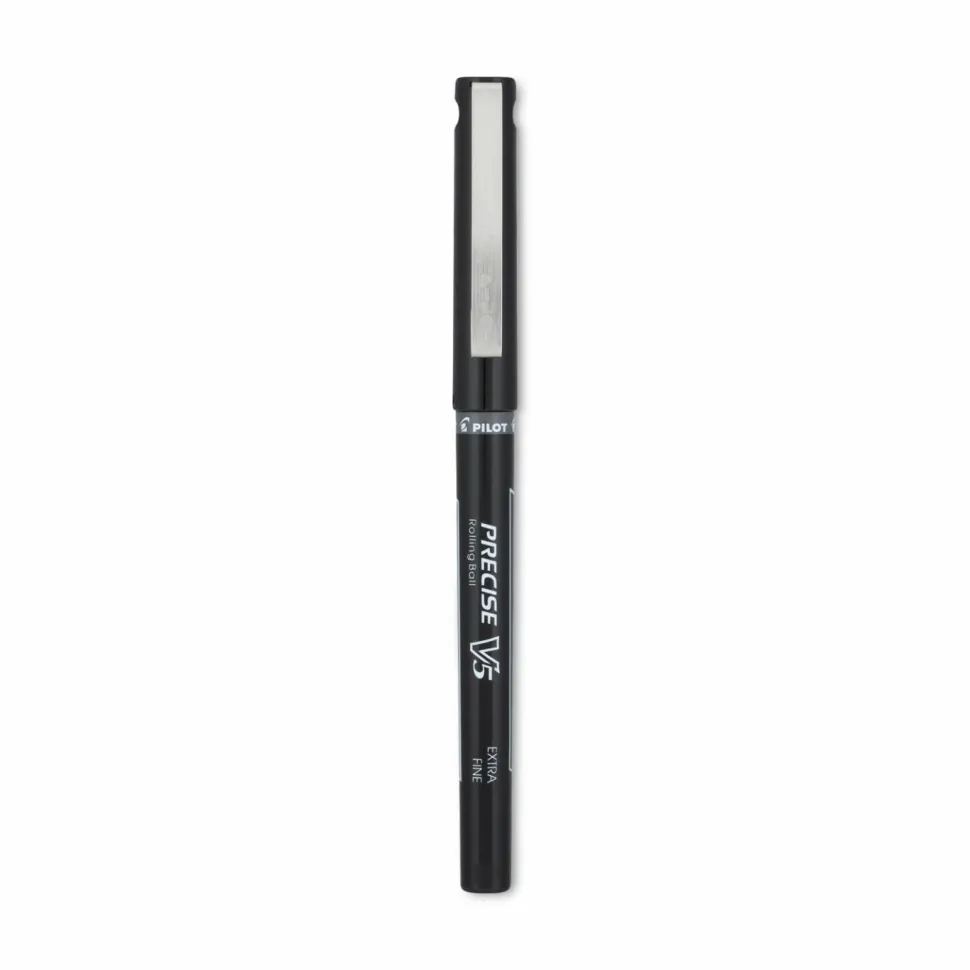 Pilot Precise V5 Rollerball Pen, Stick, Extra-Fine 0.5 mm, Black Ink, Black/Clear Barrel, Dozen
